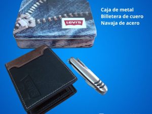 Caja de regalo, billetera y navaja