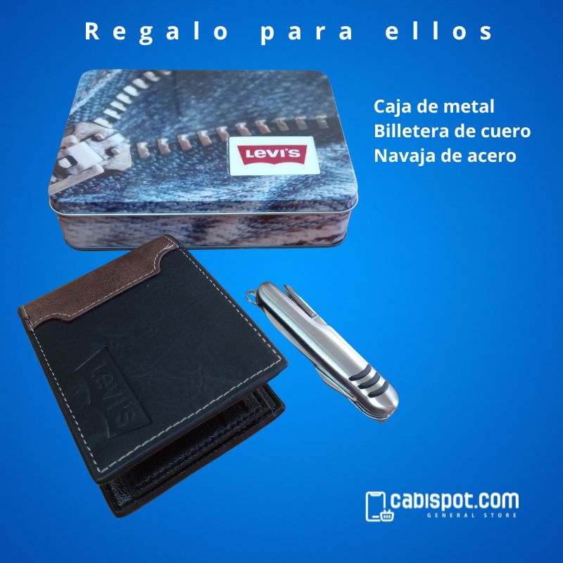Caja de regalo, billetera y navaja
