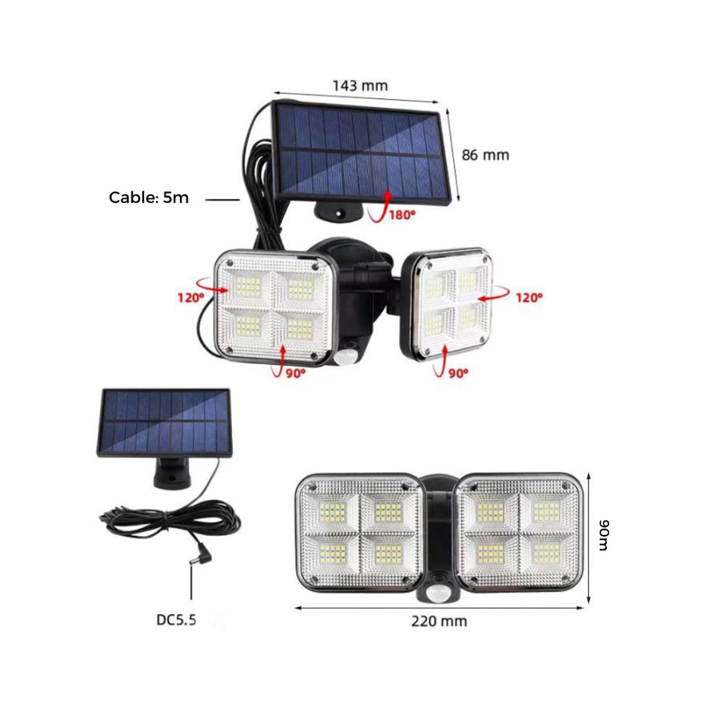 Lámpara para exterior doble, luz con panel solar. - Imagen 3