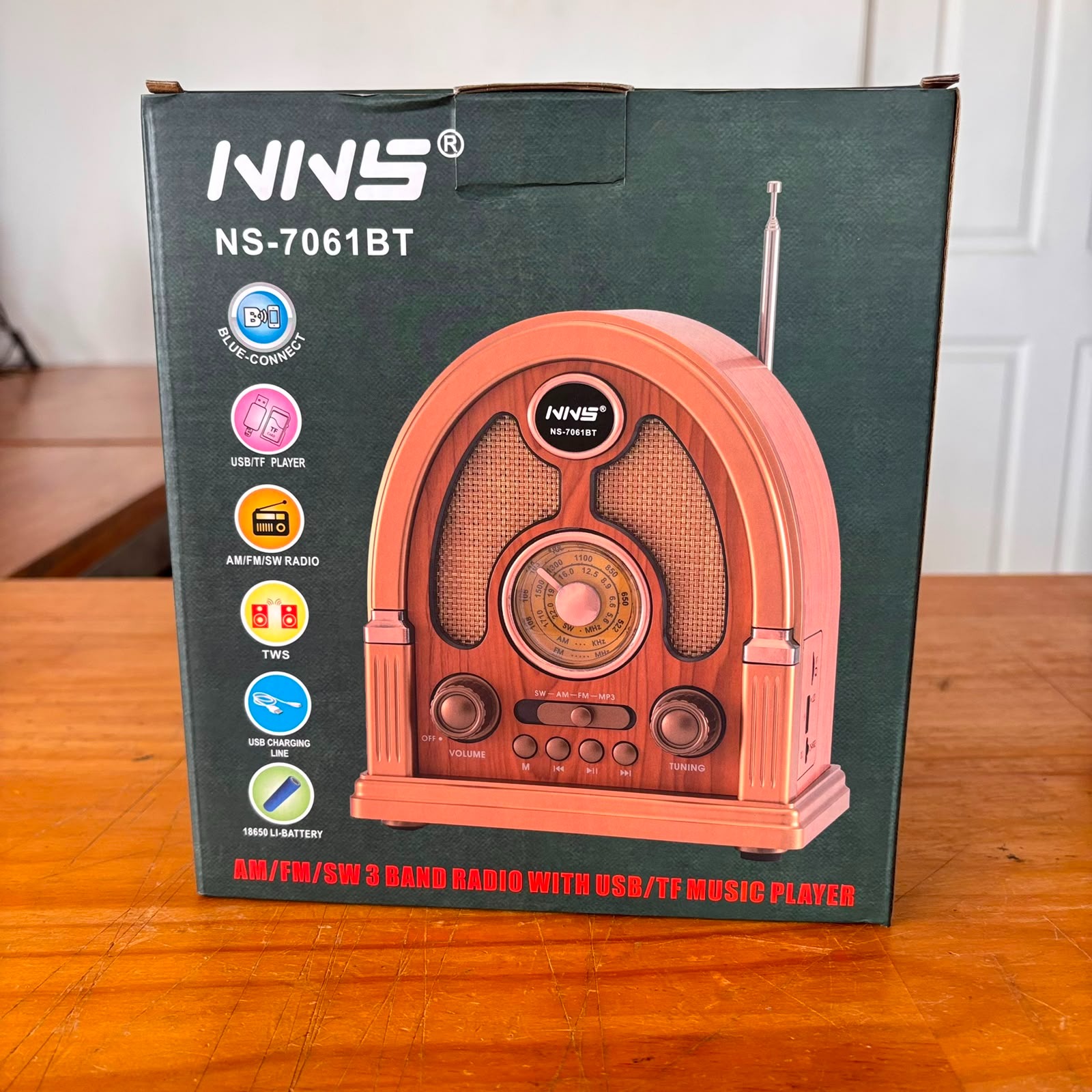 Radio Retro Recargable Bluetooth AM/FM/SW con USB y MicroSD – NS-7061BT - Imagen 4